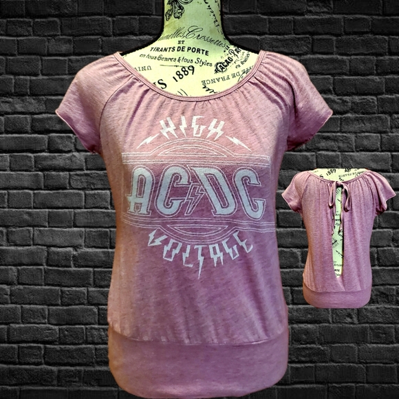 AC/DC | Tops | Acdc Tie Open Back Tshirt Womens Medium Purple | Poshmark
